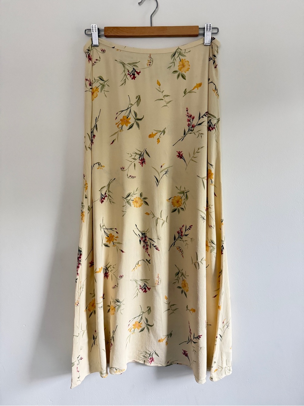 Rena Rowan Butter Yellow Maxi Skirt with Yellow&Red Floral Print VNT sise14